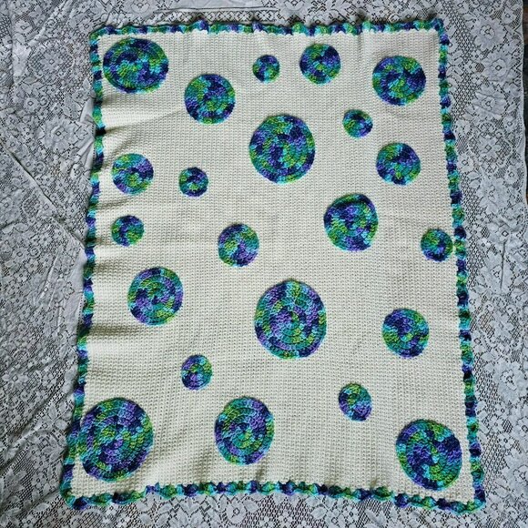 Handmade Granny Square Circles Crochet Afghan Baby Lap Blanket Throw 32x42" - Picture 2 of 7
